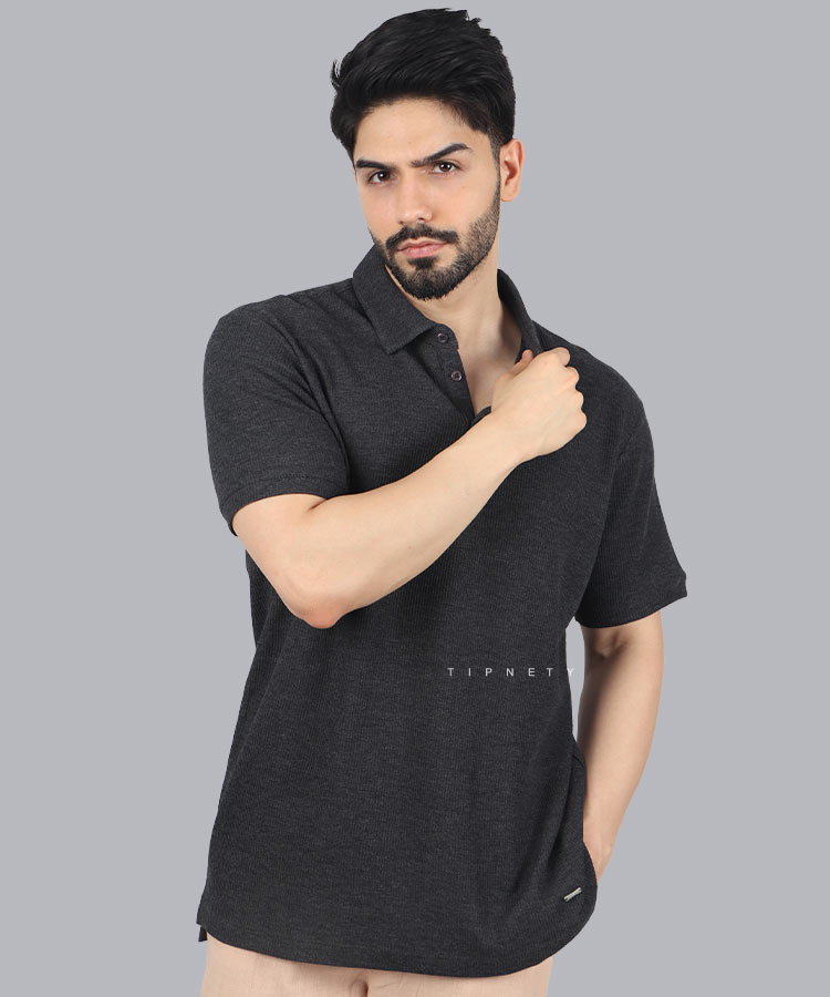                                                                                                     نسکافه ای سفید نوک مدادی سورمه ای تیشرت یقه دار 1685  - تصویر 7