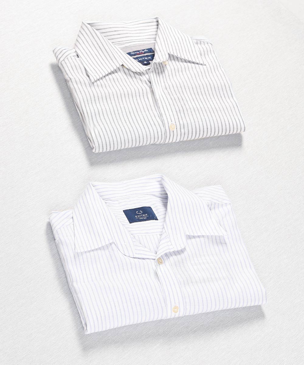 پیراهن لینن مردانه آستین کوتاه و راه راه 1382