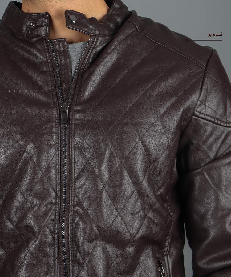                                                                                                                                         خاکی قهوه ای مشکی زمستانه کت چرم 0698  - تصویر 5