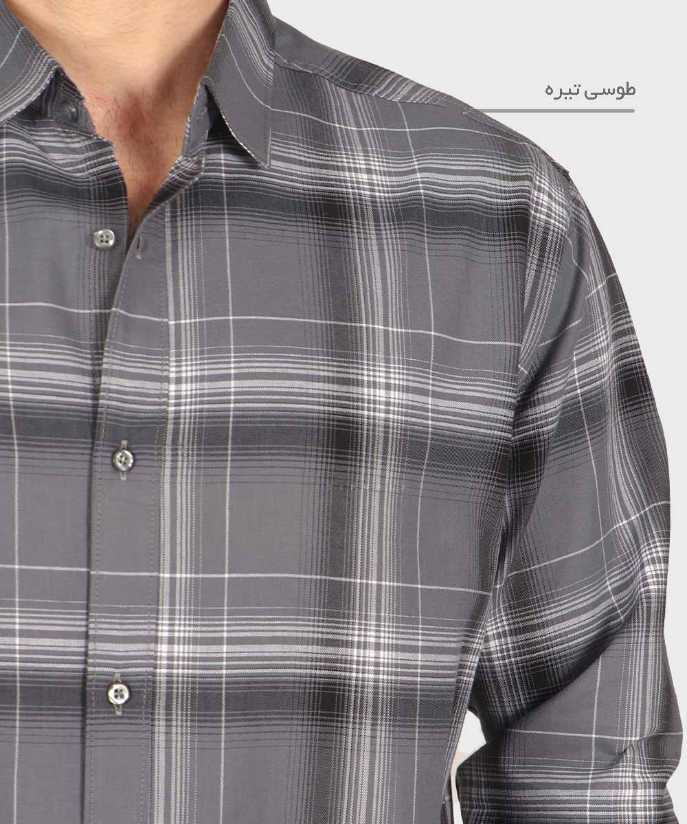                                                                                                                                 سورمه ای طوسی تیره طوسی روشن سبز کرم پیراهن آستین بلند فیت 0324  - تصویر 9