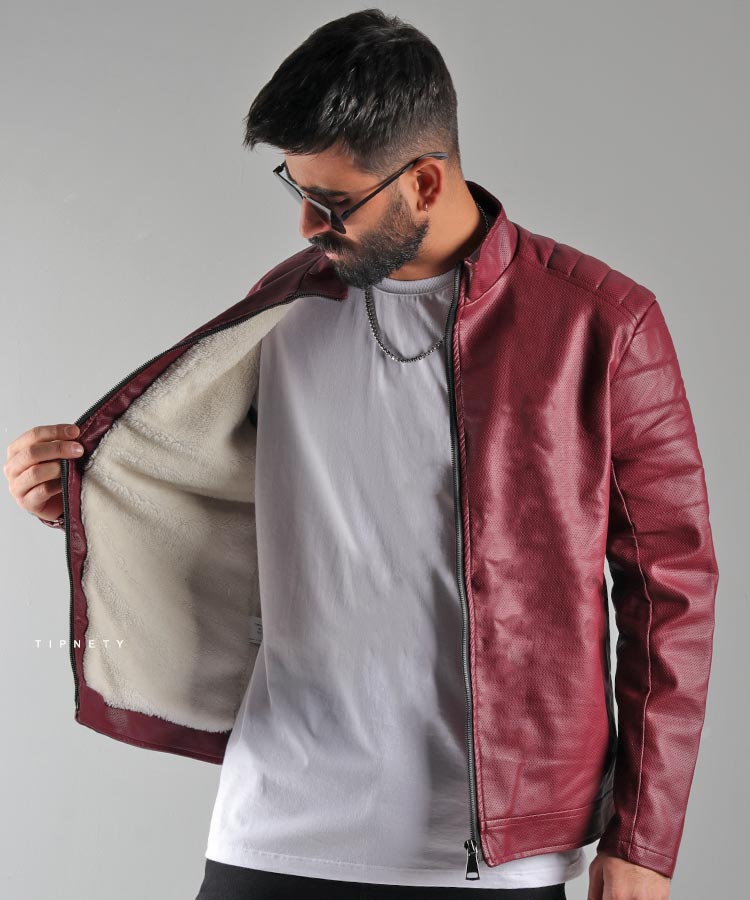                                         زرشکی زمستانه کت چرم 6635  - تصویر 3